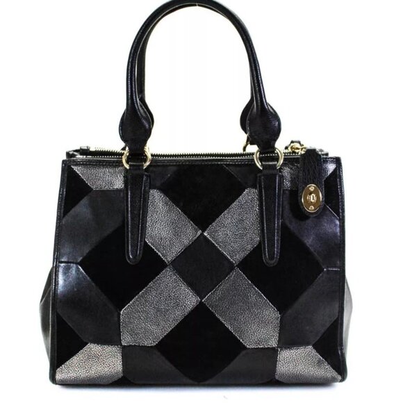 Coach Womens Double Handle Logo Metallic Patchwork Satchel Handbag Black 36531 - Picture 2 of 11